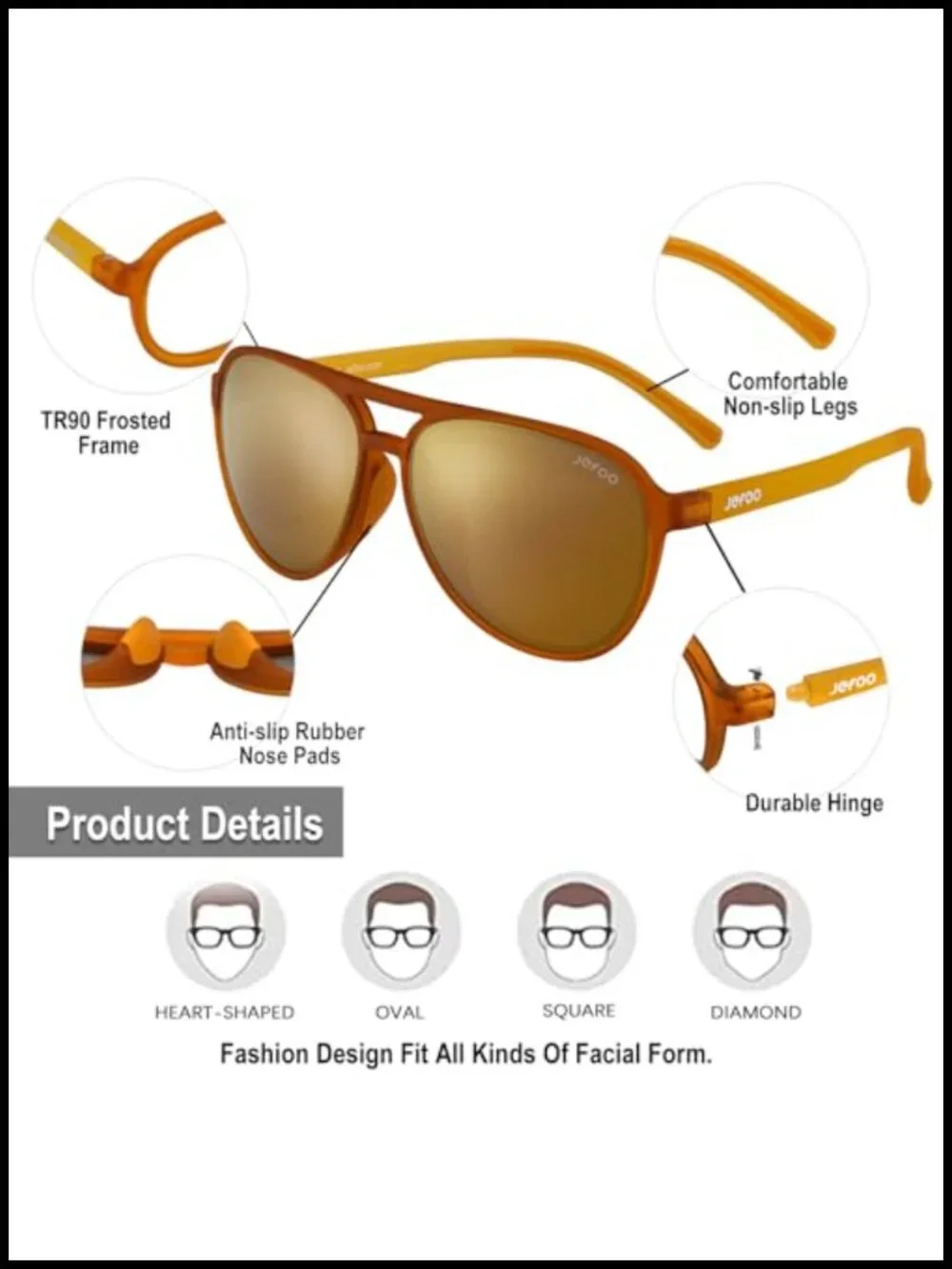 Polarized Aviator Sunglasses TR90 Frame UV400 Protection Sports Sunglasses